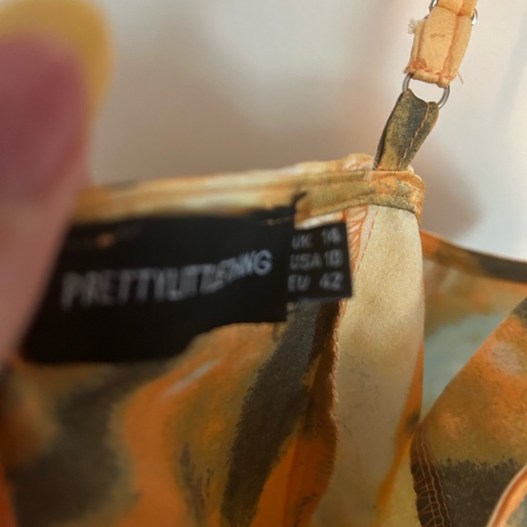 Viral PrettyLittleThing Orange Tie Dye Print Corset and Ruched Skirt Set Sz 10 - Picture 10 of 14